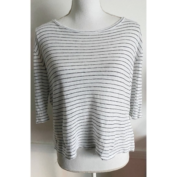 Vince • White Black Striped Linen Tee Shirt - Picture 1 of 6